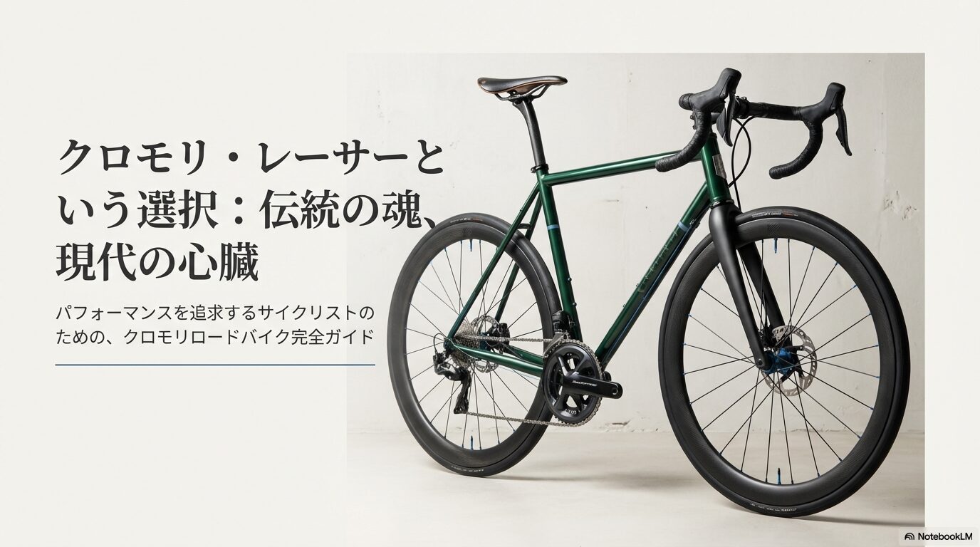 クロモリロードバイクの完全ガイド「クロモリ・レーサーという選択：伝統の魂、現代の心臓」の表紙画像。