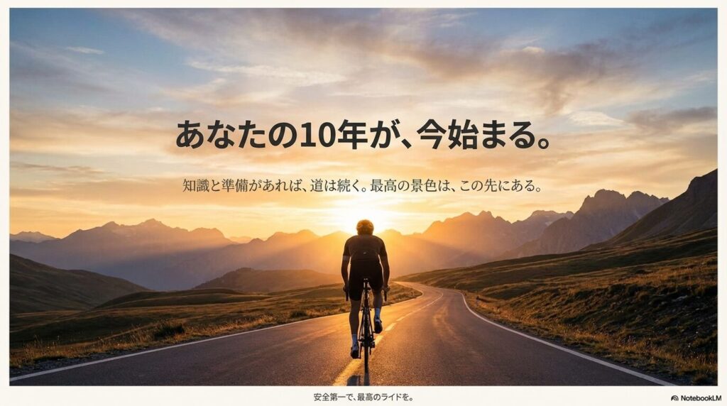 最高の景色に向かって続く道。「あなたの10年が、今始まる」という応援メッセージ