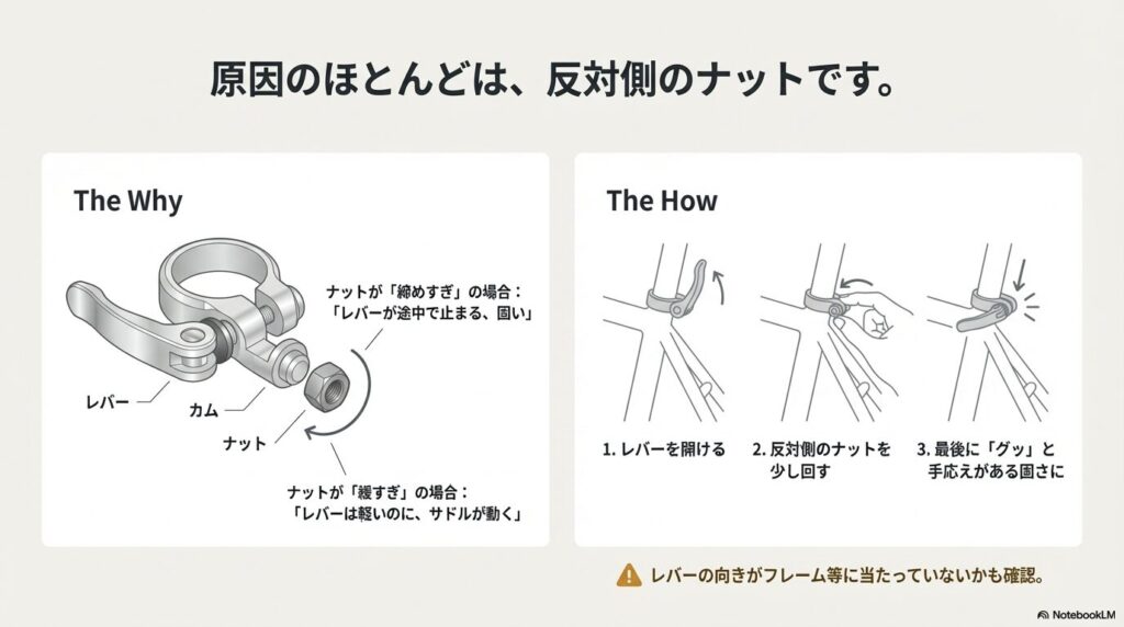 クイックレバーの仕組みと調整方法