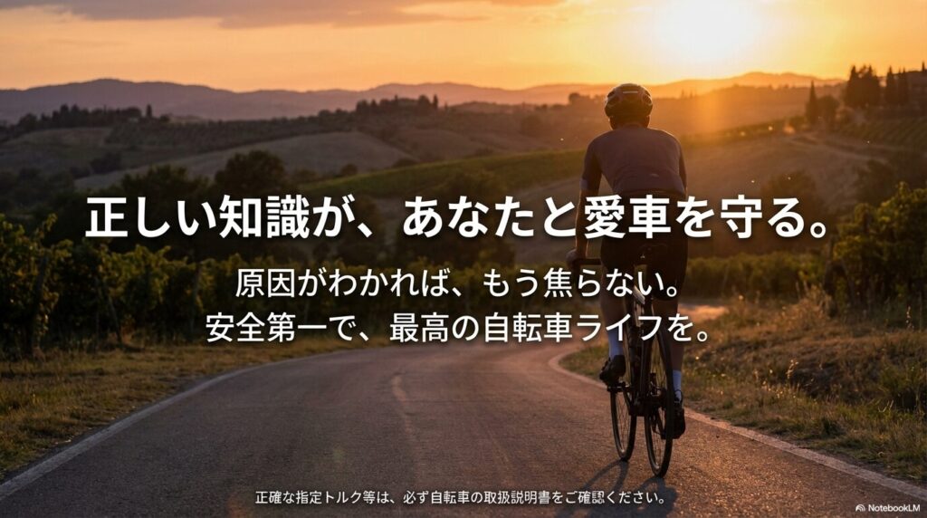 自転車とスマートフォンのイラスト。正しい知識で安全に楽しむことを促すメッセージ