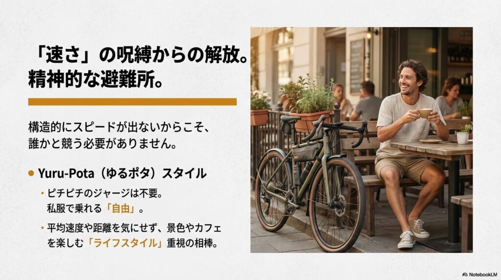 私服でカフェを楽しみ、競うことをやめたグラベルロードのゆるポタスタイル