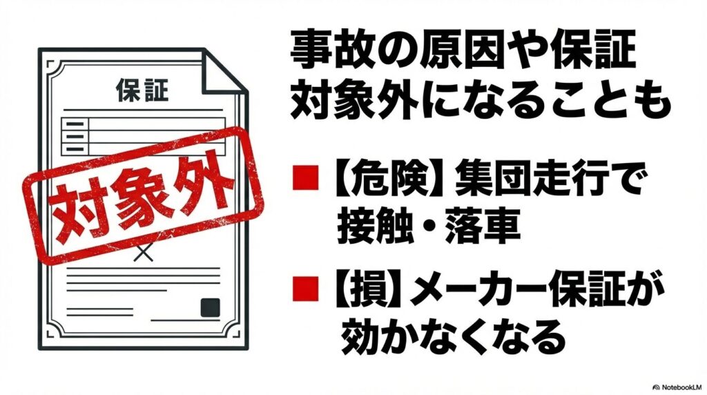 カーボンパイプの断面と潰れたアルミ缶の比較画像。フレームが「挟む力」に弱く、亀裂が入るリスクを図解。